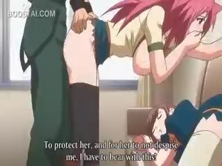 Růžový vlasy anime med píča v prdeli proti the stěna