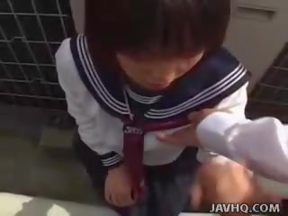 Japanese teen in a lassie outdoor blowjob fun